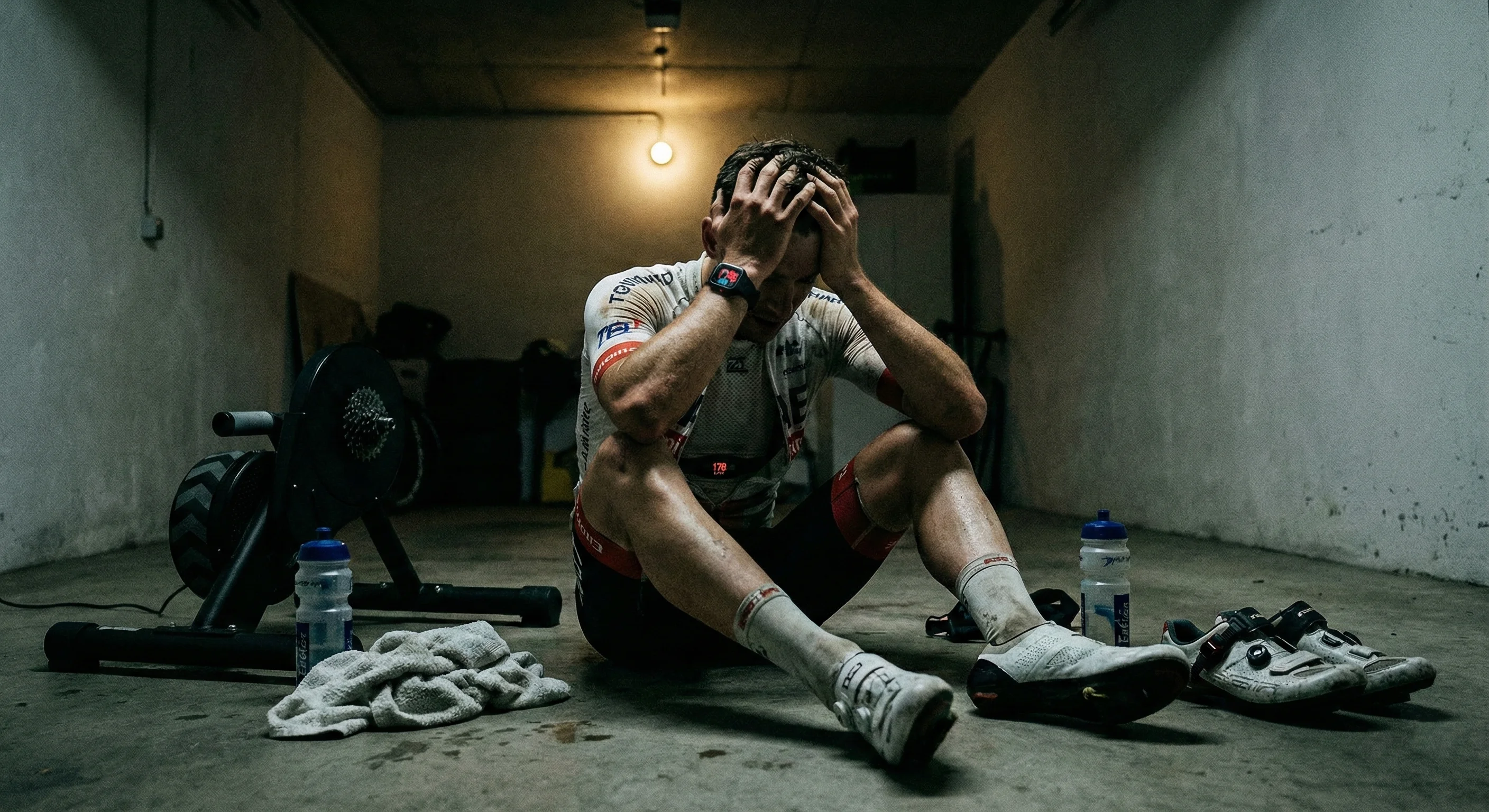 Fatigued cyclist showing signs of overtraining